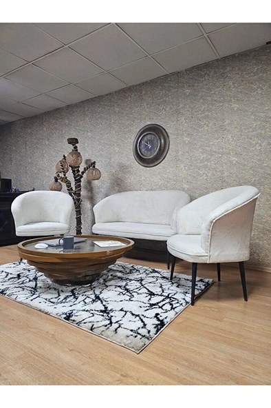 TEDDY Takım Siyah Boyalı Sivriltme Ayak Çay Seti Koltuk - Berjer , Balkon, Salon, Ofis Krem Renk 40 x 125 Boyut/Ebat - Resim 4