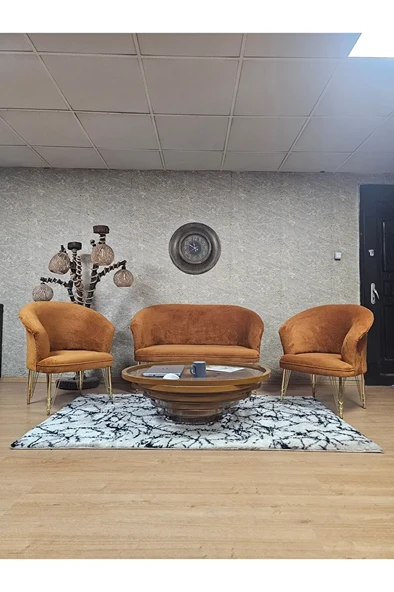 TEDDY Takım Gold Kaplama Telli Ayak Çay Seti Koltuk - Berjer , Balkon, Salon, Ofis Kiremit Renk 40 x 125 Boyut/Ebat ürün görseli