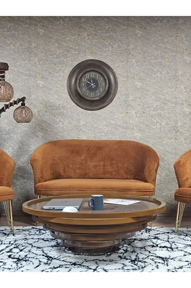 TEDDY Takım Gold Kaplama Telli Ayak Çay Seti Koltuk - Berjer , Balkon, Salon, Ofis Kiremit Renk 40 x 125 Boyut/Ebat - Resim 2