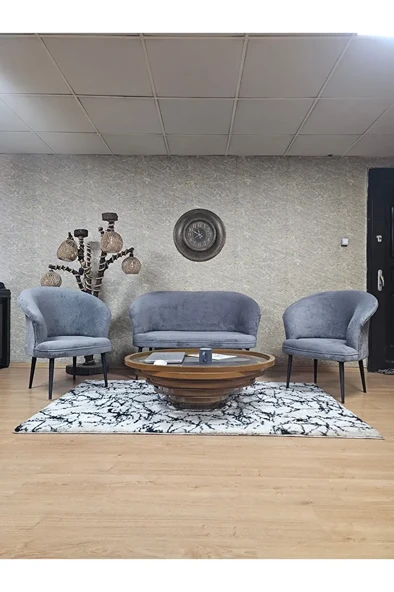 TEDDY Takım Siyah Boyalı Sivriltme Ayak Çay Seti Koltuk - Berjer , Balkon, Salon, Ofis Gri Renk 40 x 125 Boyut/Ebat ürün görseli 1