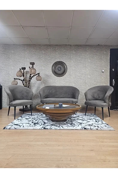 TEDDY Takım Siyah Boyalı Sivriltme Ayak Çay Seti Koltuk - Berjer , Balkon, Salon, Ofis Kahverengi Renk 40 x 125 Boyut/Ebat ürün görseli 1