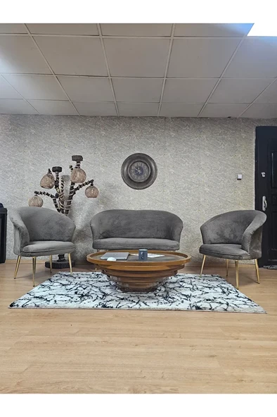 TEDDY Takım Gold Kaplama Sivriltme Ayak Çay Seti Koltuk - Berjer , Balkon, Salon, Ofis Kahverengi Renk 40 x 125 Boyut/Ebat ürün görseli 1