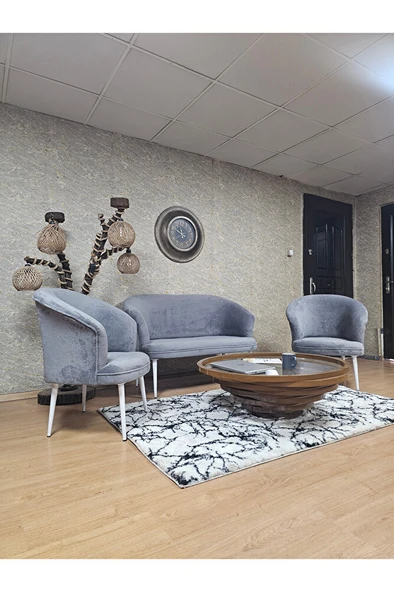 TEDDY Takım Beyaz Boyalı Sivriltme Ayak Çay Seti Koltuk - Berjer , Balkon, Salon, Ofis Gri Renk 40 x 125 Boyut/Ebat - 3