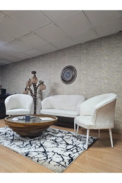 TEDDY Takım Beyaz Boyalı Sivriltme Ayak Çay Seti Koltuk - Berjer , Balkon, Salon, Ofis Krem Renk 40 x 125 Boyut/Ebat - Resim 4