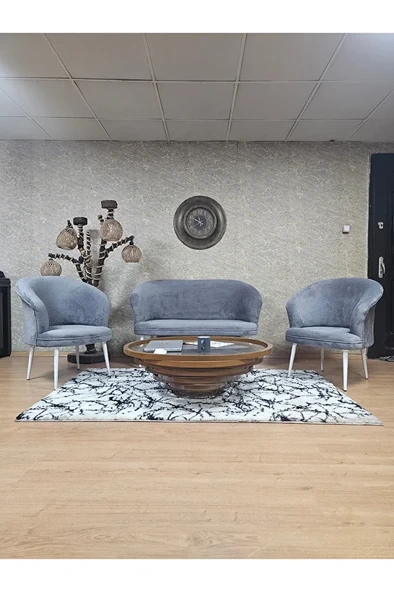 TEDDY Takım Beyaz Boyalı Sivriltme Ayak Çay Seti Koltuk - Berjer , Balkon, Salon, Ofis Gri Renk 40 x 125 Boyut/Ebat