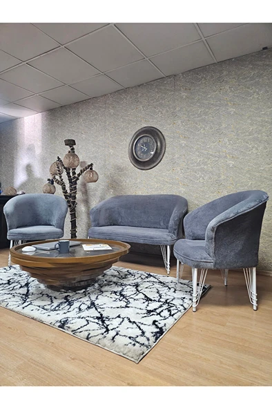TEDDY Takım Beyaz Boyalı Telli Ayak Çay Seti Koltuk - Berjer , Balkon, Salon, Ofis Gri Renk 40 x 125 Boyut/Ebat - Resim 4