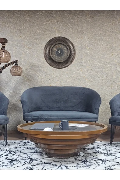 TEDDY Takım Siyah Boyalı Telli Ayak Çay Seti Koltuk - Berjer , Balkon, Salon, Ofis Füme Renk 40 x 125 Boyut/Ebat - Resim 2