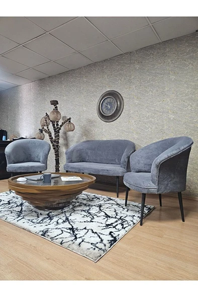 TEDDY Takım Siyah Boyalı Sivriltme Ayak Çay Seti Koltuk - Berjer , Balkon, Salon, Ofis Gri Renk 40 x 125 Boyut/Ebat - Resim 4