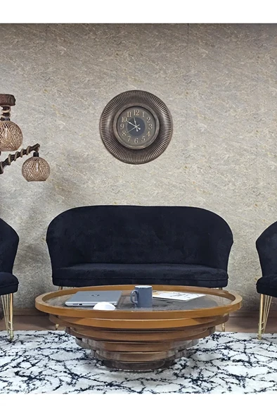 TEDDY Takım Gold Kaplama Telli Ayak Çay Seti Koltuk - Berjer , Balkon, Salon, Ofis Siyah Renk 40 x 125 Boyut/Ebat - 2