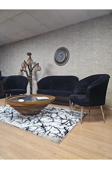 TEDDY Takım Krom Kaplama Sivriltme Ayak Çay Seti Koltuk - Berjer , Balkon, Salon, Ofis Siyah Renk 40 x 125 Boyut/Ebat - Resim 4