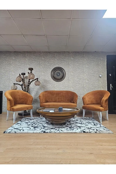 TEDDY Takım Beyaz Boyalı Telli Ayak Çay Seti Koltuk - Berjer , Balkon, Salon, Ofis Kiremit Renk 40 x 125 Boyut/Ebat ürün görseli