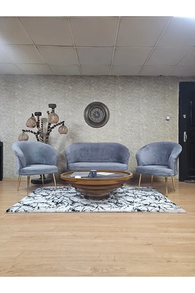 TEDDY Takım Gold Kaplama Sivriltme Ayak Çay Seti Koltuk - Berjer , Balkon, Salon, Ofis Gri Renk 40 x 125 Boyut/Ebat ürün görseli