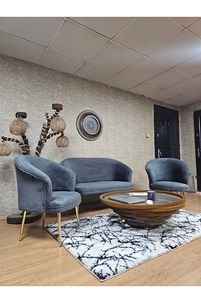 TEDDY Takım Gold Kaplama Sivriltme Ayak Çay Seti Koltuk - Berjer , Balkon, Salon, Ofis Füme Renk 40 x 125 Boyut/Ebat - Resim 3