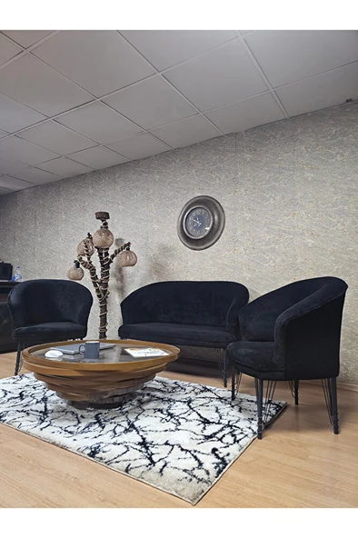TEDDY Takım Siyah Boyalı Telli Ayak Çay Seti Koltuk - Berjer , Balkon, Salon, Ofis Siyah Renk 40 x 125 Boyut/Ebat - Resim 4
