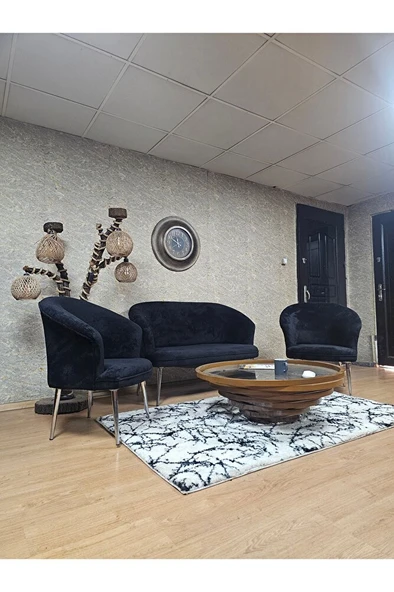 TEDDY Takım Krom Kaplama Sivriltme Ayak Çay Seti Koltuk - Berjer , Balkon, Salon, Ofis Siyah Renk 40 x 125 Boyut/Ebat - Resim 3