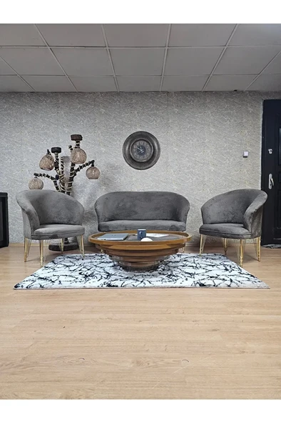 TEDDY Takım Gold Kaplama Telli Ayak Çay Seti Koltuk - Berjer , Balkon, Salon, Ofis Kahverengi Renk 40 x 125 Boyut/Ebat ürün görseli 1