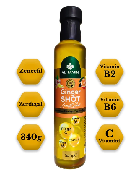 Ginger Shot - Vitamin B2, Vitamin B6, C Vitamini, Zencefil ve Zerdeçal İçeren Şurup