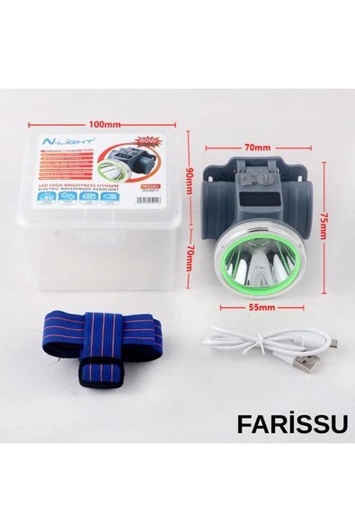 Ultra Güçlü 60w Dijital Göstergeli Kafa Feneri – Şarjlı, Su Geçirmez, 3 Modlu - 5