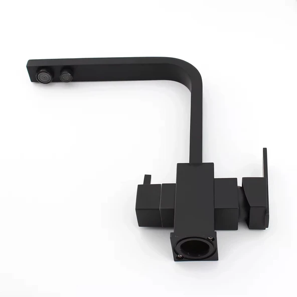 SİYAH KARE ARITMALI MUTFAK EVİYE BATARYASI 3 YOLLU L BORU LÜX SU TASARUFLU MUSLUK GARANTİLİ - Resim 4