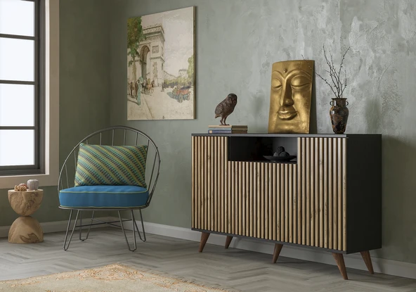 Hunerika Segovia Zebra Kapak 4 Kapaklı 1 Bölmeli Premium Konsol- Minifiks - siyah/Atlantik Çam