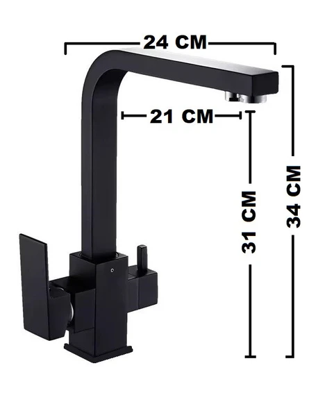 SİYAH KARE ARITMALI MUTFAK EVİYE BATARYASI 3 YOLLU L BORU LÜX SU TASARUFLU MUSLUK GARANTİLİ - Resim 5
