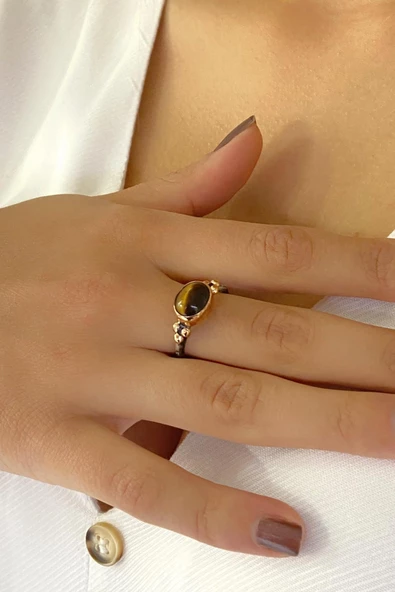 Doğal Kaplan Gözü Taş El Üretimi 925 Gümüş Yüzük ürün görseli