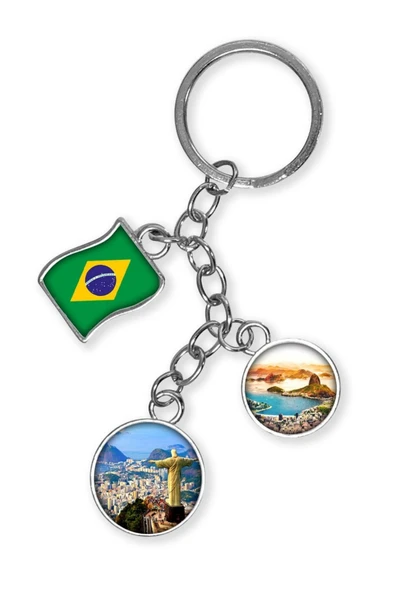 Brezilya Üçlü Epoksi Metal Çift Taraflı Damla Anahtarlık Brazil - Resim 4