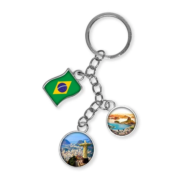 Brezilya Üçlü Epoksi Metal Çift Taraflı Damla Anahtarlık Brazil ürün görseli