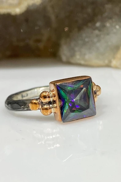 Baget Mistik Topaz Taşlı El Üretimi 925 Gümüş Yüzük - Resim 4