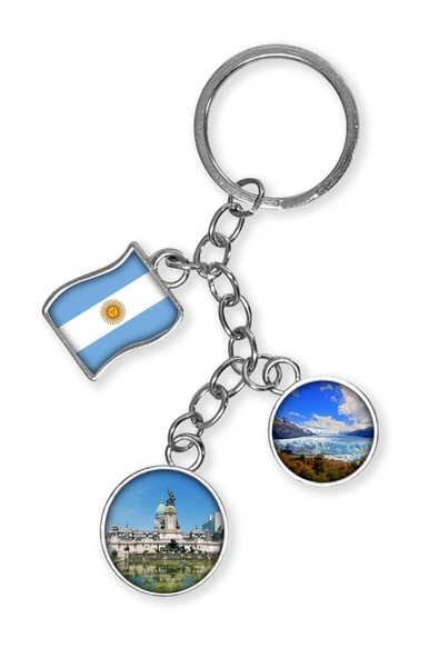 Arjantin Üçlü Epoksi Metal Çift Taraflı Damla Anahtarlık Argentina - Resim 4