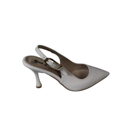 YAZKIŞ Kadın Beyaz Siyah 9cm Arkası Açık Abiye Ayakkabı - Resim 6