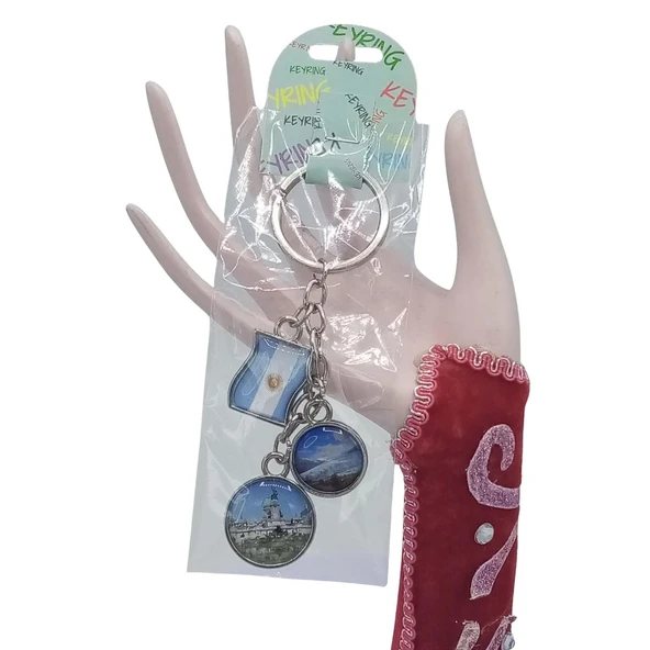 Arjantin Üçlü Epoksi Metal Çift Taraflı Damla Anahtarlık Argentina - Resim 2