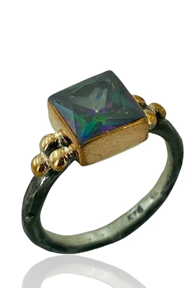 Baget Mistik Topaz Taşlı El Üretimi 925 Gümüş Yüzük - Resim 2