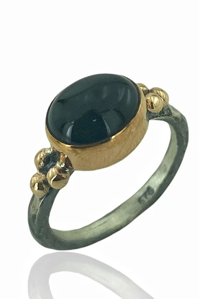 Doğal Oltu Taşlı El Üretimi 925 Gümüş Yüzük - Resim 2