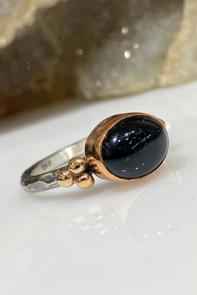 Doğal Oltu Taşlı El Üretimi 925 Gümüş Yüzük - Resim 3