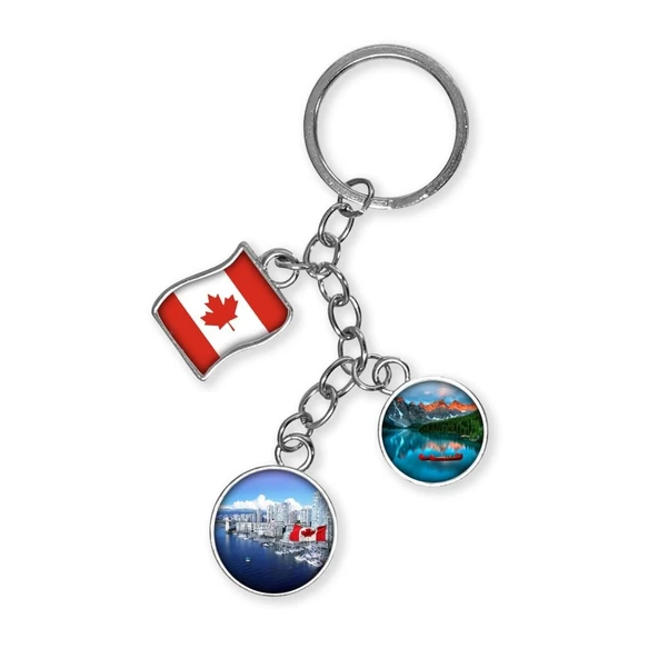 Kanada Üçlü Epoksi Metal Çift Taraflı Damla Anahtarlık Canada ürün görseli