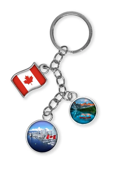 Kanada Üçlü Epoksi Metal Çift Taraflı Damla Anahtarlık Canada - Resim 4