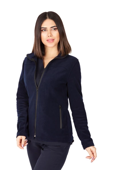 Kadın Lacivert Doktor Hemşire Poları Hastane Kışlık Polar Ceket - 3