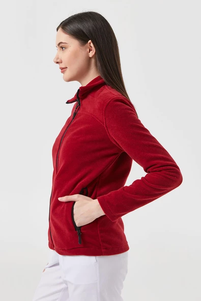 Kadın Bordo Doktor Hemşire Poları Hastane Kışlık Polar Ceket - 2