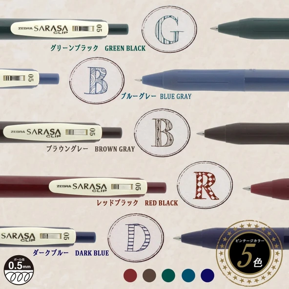 Zebra Sarasa 0.5mm Vintage Colors 5'li Kalem Seti - Set 1 - 2