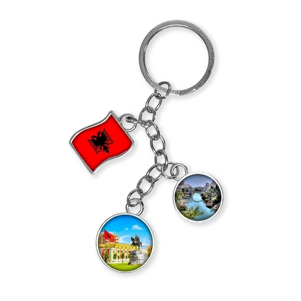 Arnavutluk Üçlü Epoksi Metal Çift Taraflı Damla Anahtarlık Albania ürün görseli