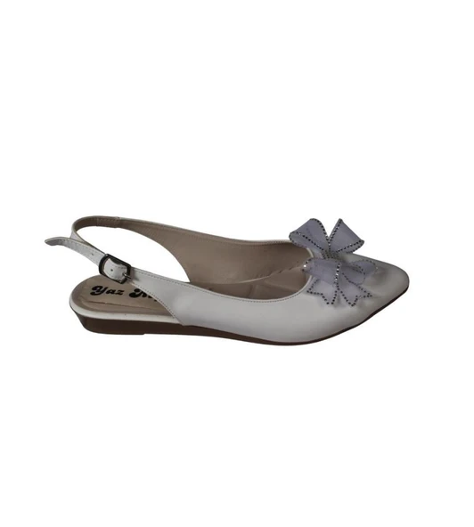 YAZKIŞ Kadın Siyah Beyaz Cilt Üzeri Tül Fiyonklu Önü kapalı Arkası Açık Babet - Resim 6