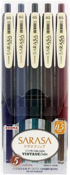 Zebra Sarasa 0.5mm Vintage Colors 5'li Kalem Seti - Set 1 - 3
