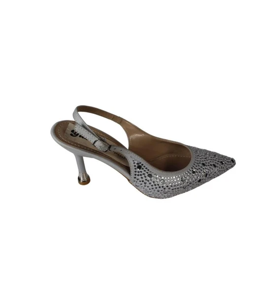 YAZKIŞ Kadın Gümüş Üzeri Taşlı Önü Sivri Arkası Açık 9cm İnce Topuklu  ayakkabı - Resim 2