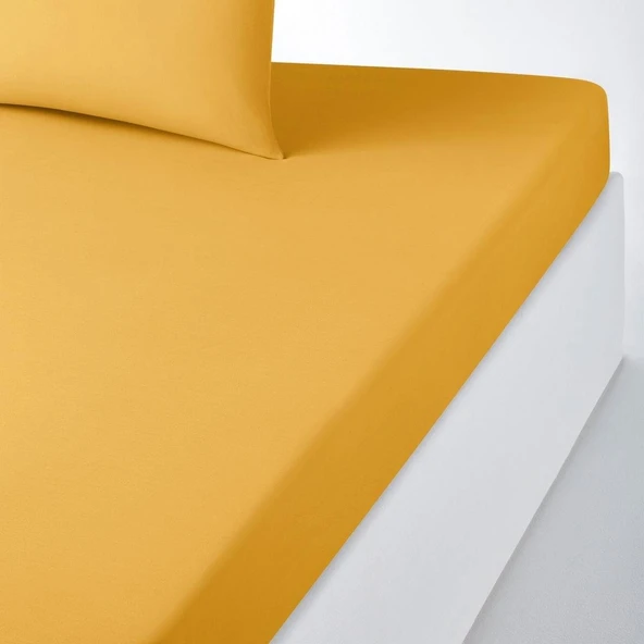 Maki Home %100 Pamuklu Hardal 120x200+50x70 Tek Kişilik Lastikli Çarşaf Takımı ürün görseli 1