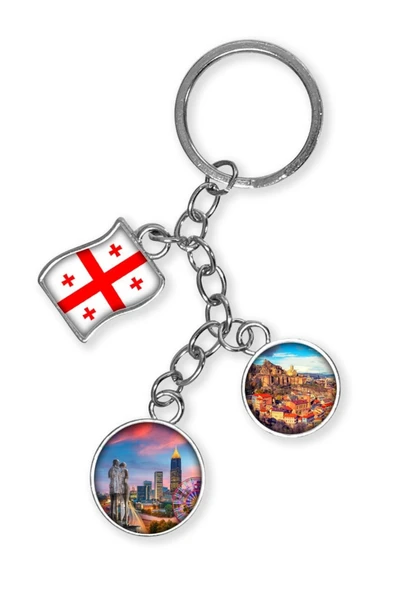 Gürcistan Üçlü Epoksi Metal Çift Taraflı Damla Anahtarlık Georgia - Resim 4