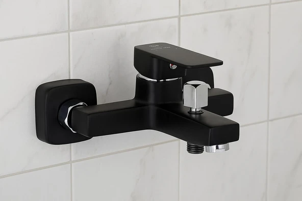 KARE SİYAH BANYO BATARYASI AĞIR PRİNÇ GÖVDE YÜKSEK KALİTE MUSLUK KÖŞELİ ŞIK MODERN TASARIM - Resim 3