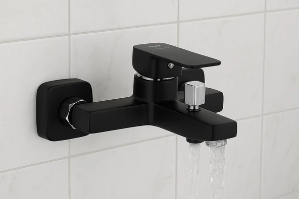 KARE SİYAH BANYO BATARYASI AĞIR PRİNÇ GÖVDE YÜKSEK KALİTE MUSLUK KÖŞELİ ŞIK MODERN TASARIM - Resim 4