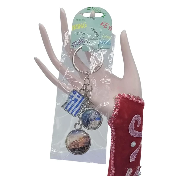 Yunanistan Üçlü Epoksi Metal Çift Taraflı Damla Anahtarlık Greece - Resim 2