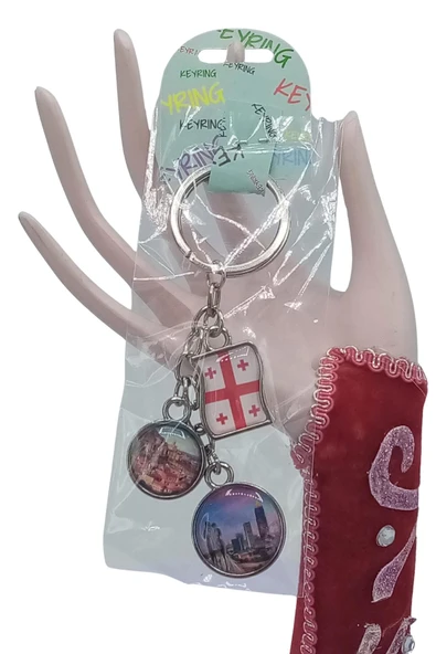 Gürcistan Üçlü Epoksi Metal Çift Taraflı Damla Anahtarlık Georgia - Resim 5